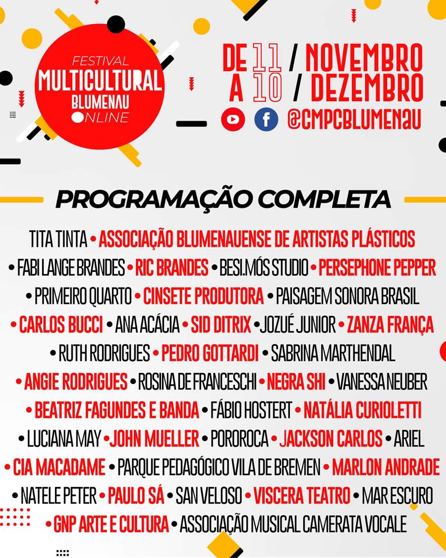 Festival Multicultural Blumenau On-line ocorre entre os dias 11 de novembro e 10 de dezembro