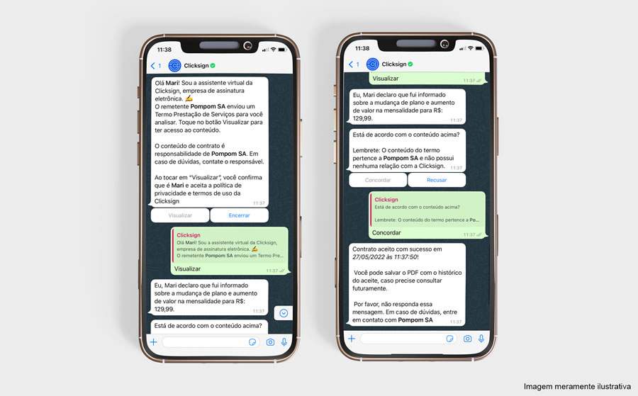 Clicksign - Solu&ccedil;&atilde;o &ldquo;Aceite via WhatsApp&ldquo;. Cr&eacute;dito da imagem Divulga&ccedil;&atilde;o-Clicksign