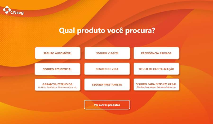 Tela inicial da plataforma &ldquo;Encontre seu Seguro&rdquo;