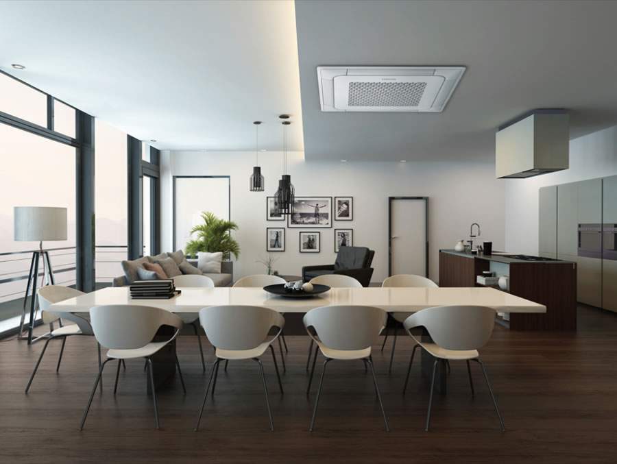 Ar-condicionado Comercial Leve Cassete 4 Vias da Samsung. Imagem meramente ilustrativa.