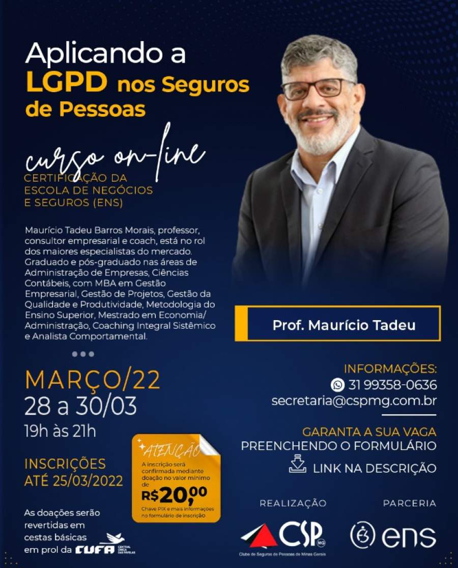 CSP-MG promove curso sobre aplica&ccedil;&atilde;o da LGPD nos Seguros de Pessoas
