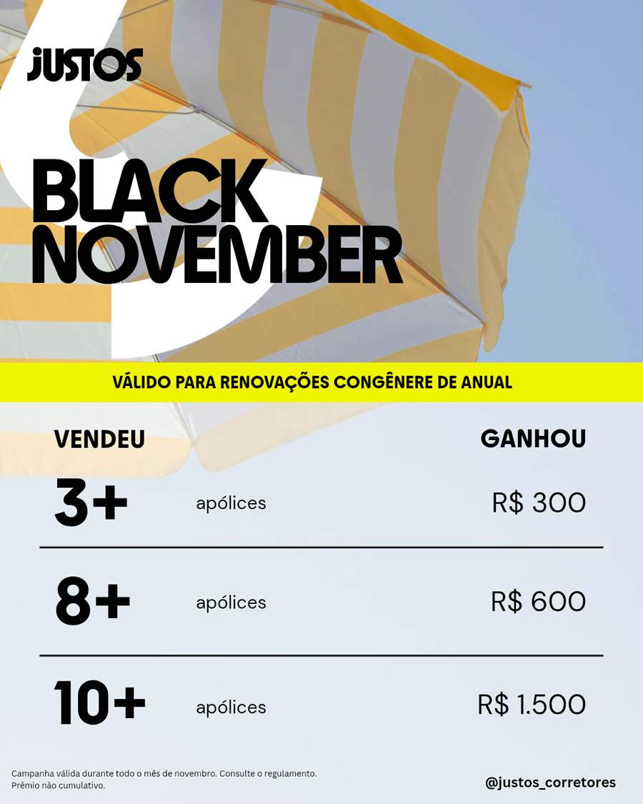 Justos lança campanha Black November com prêmios de até R$ 1.500 para corretores