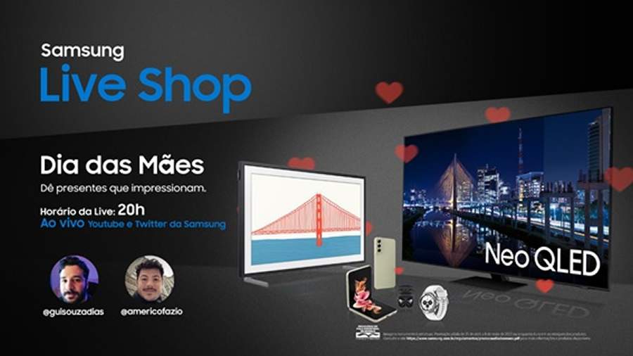 Guilherme Dias e Am&eacute;rico Fazio apresentam Samsung Live Shop especial de Dia das M&atilde;es em 5 de maio