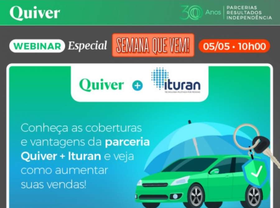 É na próxima semana! Webinar Especial: amplie seu público e aumente suas vendas com a parceria QUIVER + Ituran
