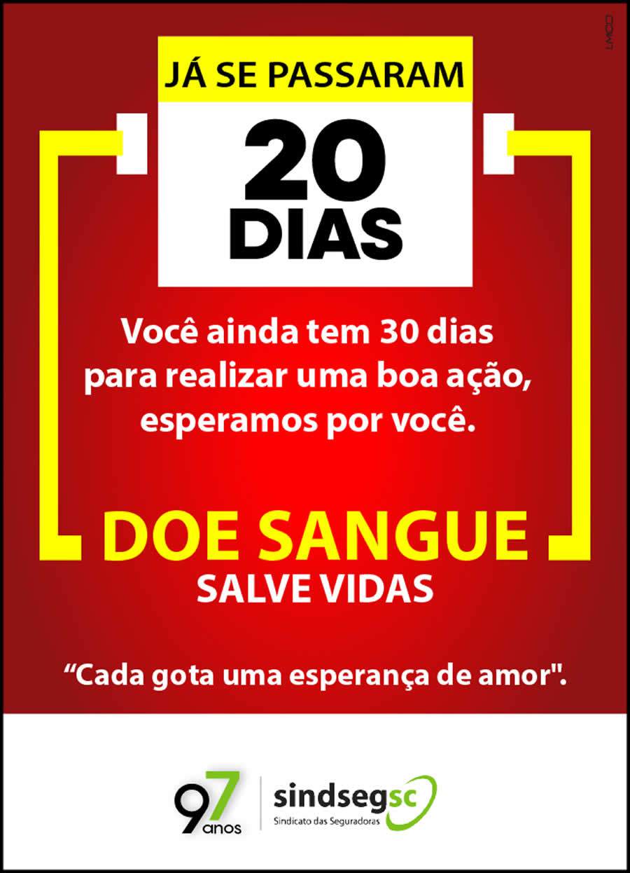 J&aacute; se passaram 20 dias de campanha, mas voc&ecirc; ainda tem 30 dias para agendar sua doa&ccedil;&atilde;o