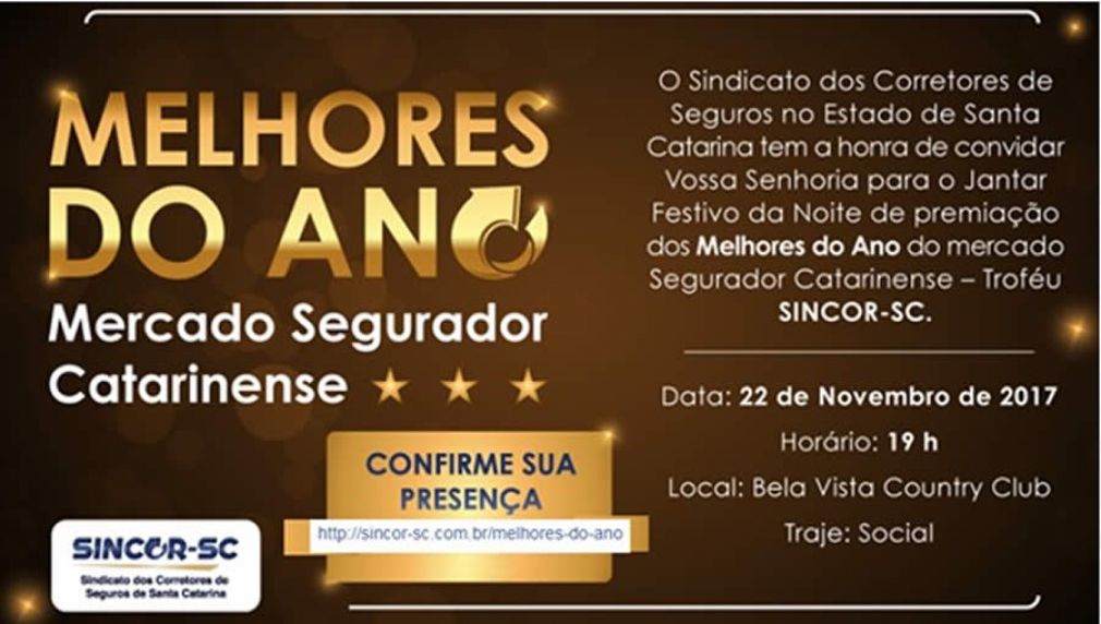 Sincor-SC convida para os Melhores do Ano do Mercado Segurador Catarinense