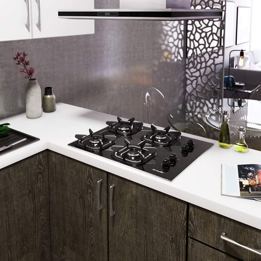 Com queimadores de a&ccedil;o esmaltado, sistema de encaixe exclusivo e grades de ferro fundido com seis pontos de apoio, o Cooktop Ultra Chama 4 Bocas Mueller permite maior seguran&ccedil;a e rapidez para cozinhar | Foto: Divulga&ccedil;&atilde;o Mueller