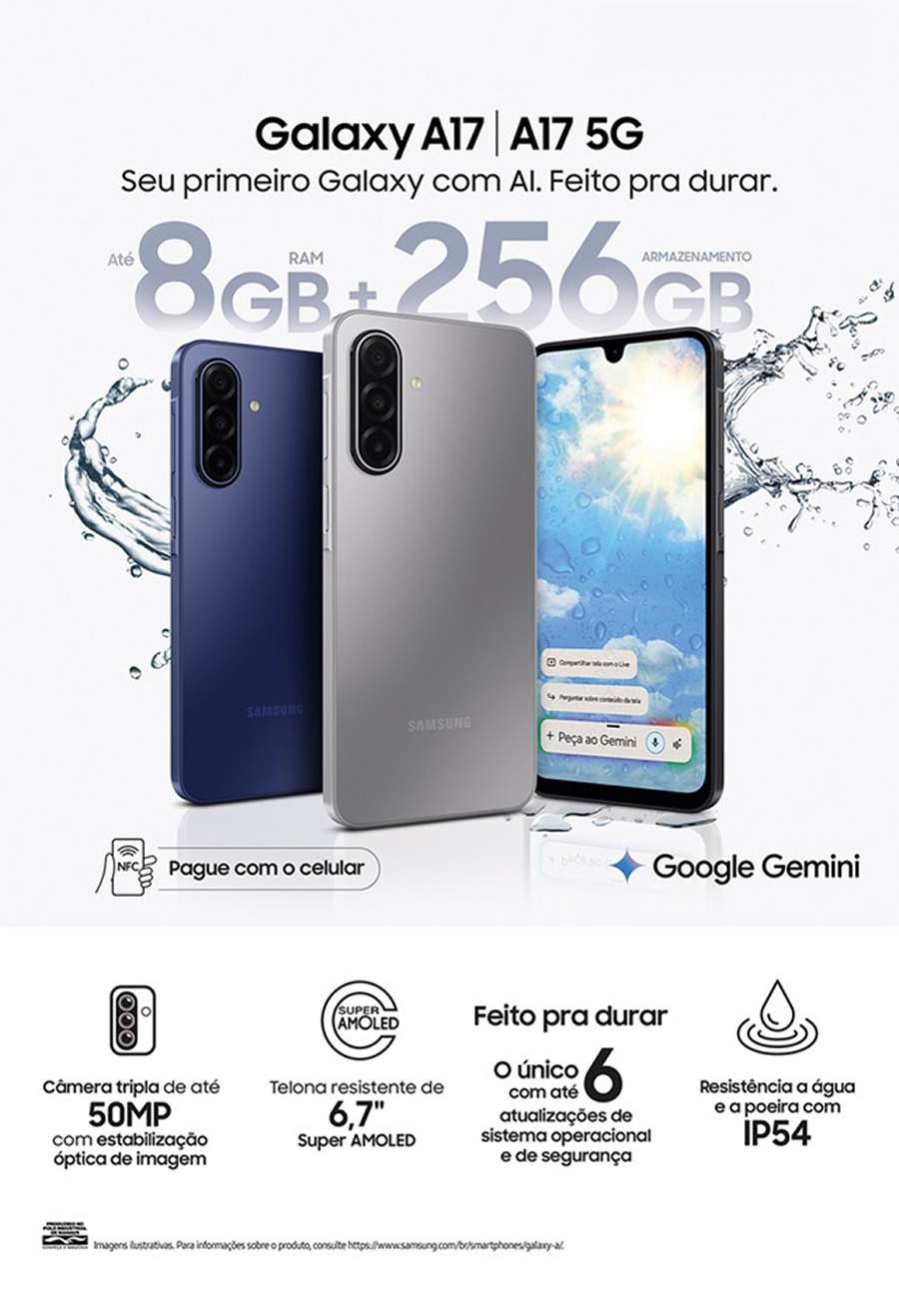 Feitos para Durar: Samsung apresenta Galaxy A17 e Galaxy A07 no Brasil, com armazenamento robusto, recursos AI, processador de alto desempenho e até 6 anos de atualizações