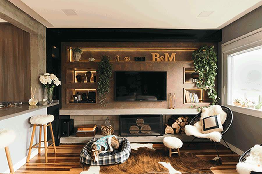 Sala com MDF Corten L23 Arquitetura Pelotas RS_Meu Ambiente Guararapes