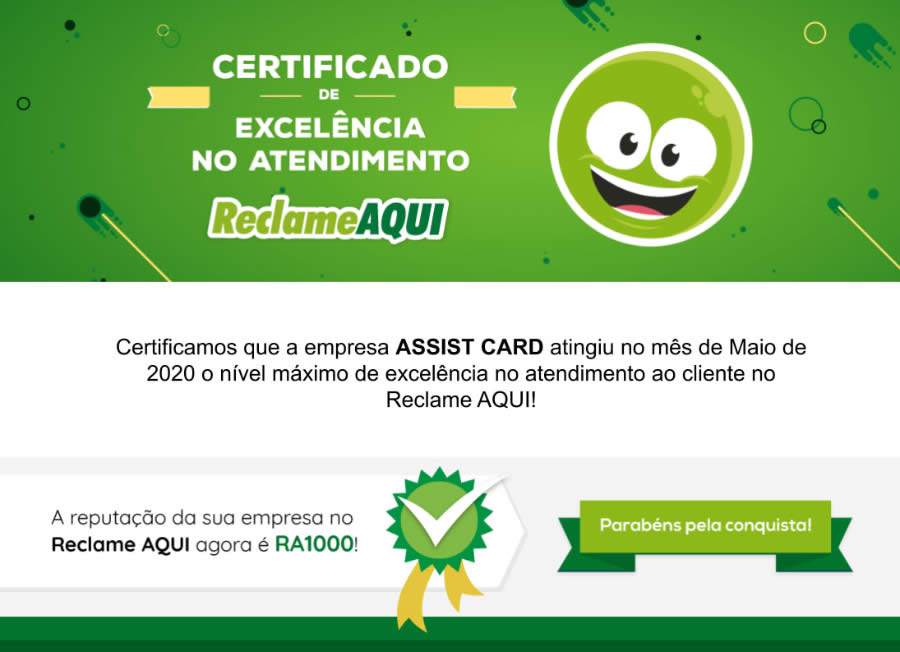 ASSIST CARD conquista selo de excel&ecirc;ncia do Reclame Aqui