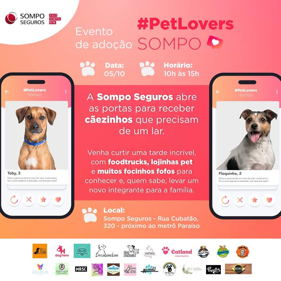 SOMPO SEGUROS promove feira de ado&ccedil;&atilde;o de animais aberta ao p&uacute;blico no dia 5 de outubro