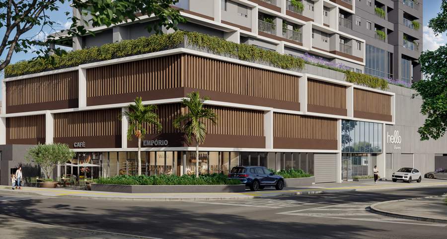 Imagem da &aacute;rea de acesso na fachada do Hello Vision - imagem de perspectiva