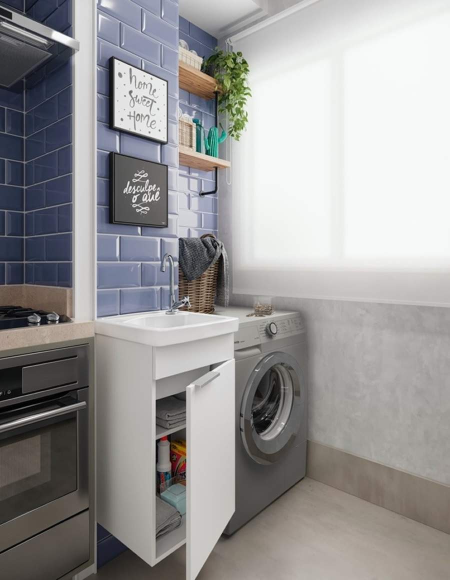 Compacta, a área de serviço ao lado da cozinha ganha organização com o gabinete com o tanque PP da Incepa | Foto: divulgação Incepa