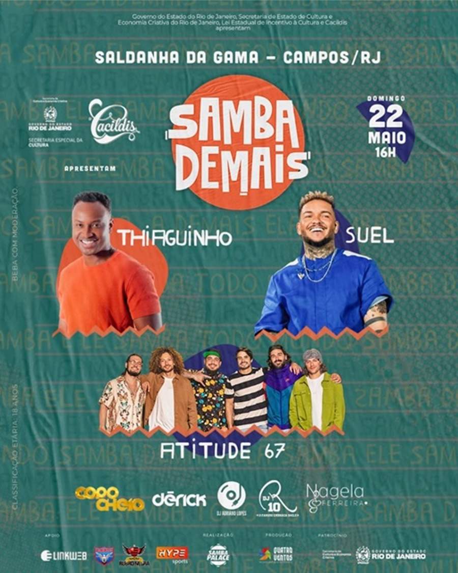 Thiaguinho, Atitude67 e Suel fazem show neste domingo (22) em Campos dos Goytacazes-RJ