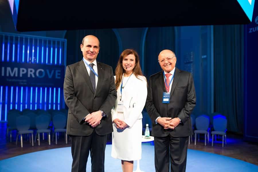 Edson Franco (esquerda) falou sobre o futuro da previd&ecirc;ncia no evento IMPROVE. (Edson Franco, Glaucia Smithson e Mailson da N&oacute;brega)