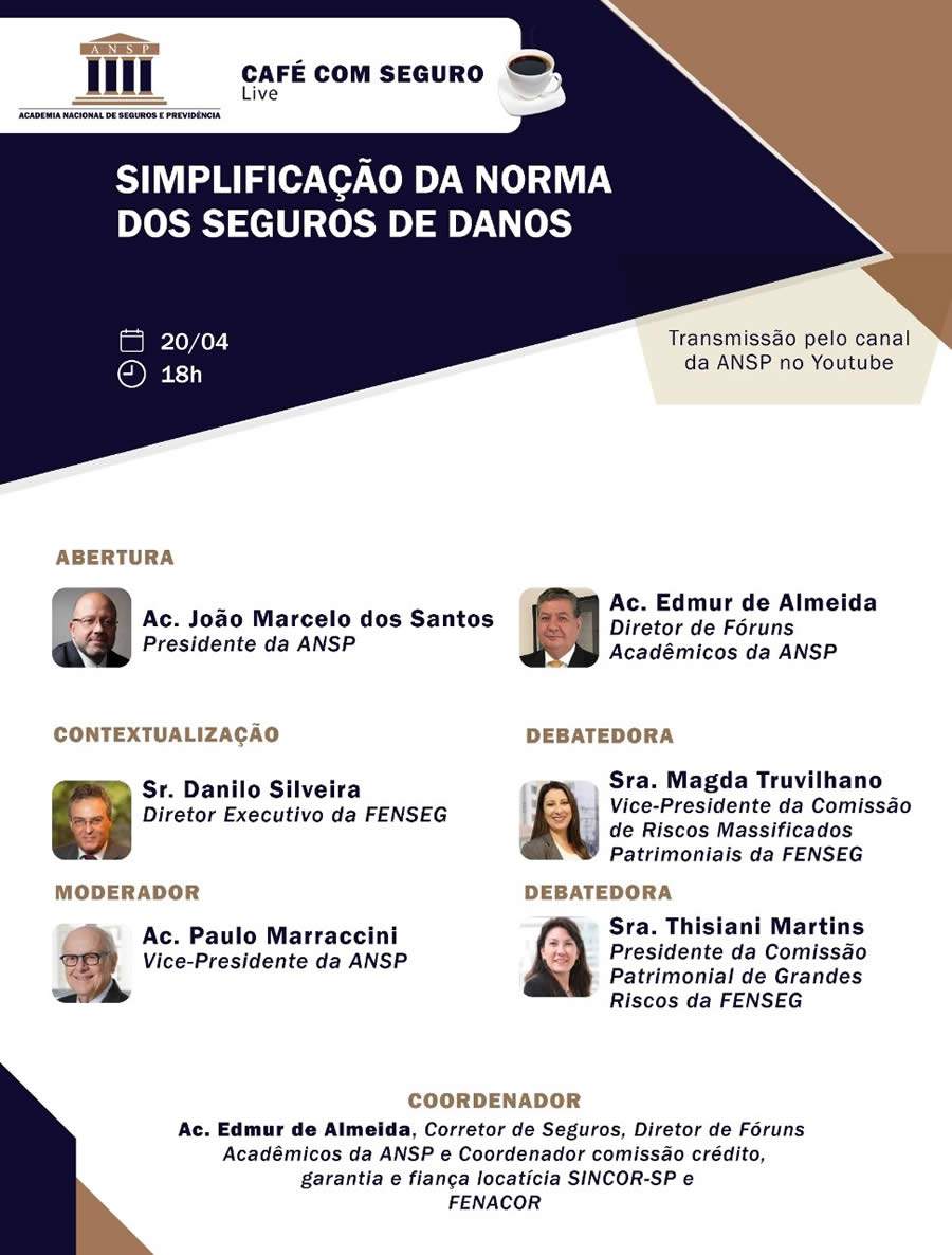 Caf&eacute; com Seguro da ANSP abordar&aacute; a simplifica&ccedil;&atilde;o da Norma dos Seguros de Danos