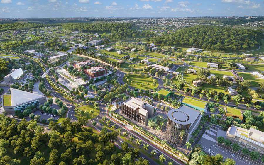 Perspectiva da centralidade que será implantada na frente do Plateau D&#039;or, que pode ser visto ao fundo - Divulgação