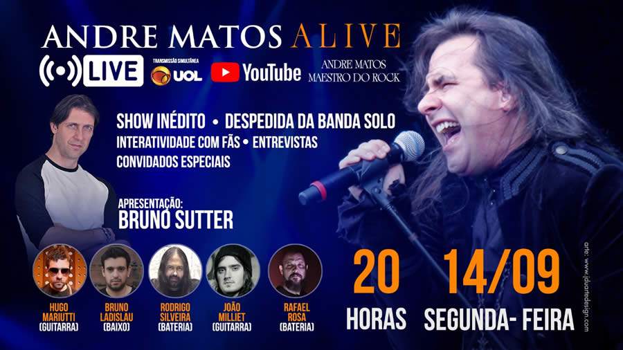 Andre Matos: ALive ocorre na segunda-feira, 14 de setembro, às 20h
