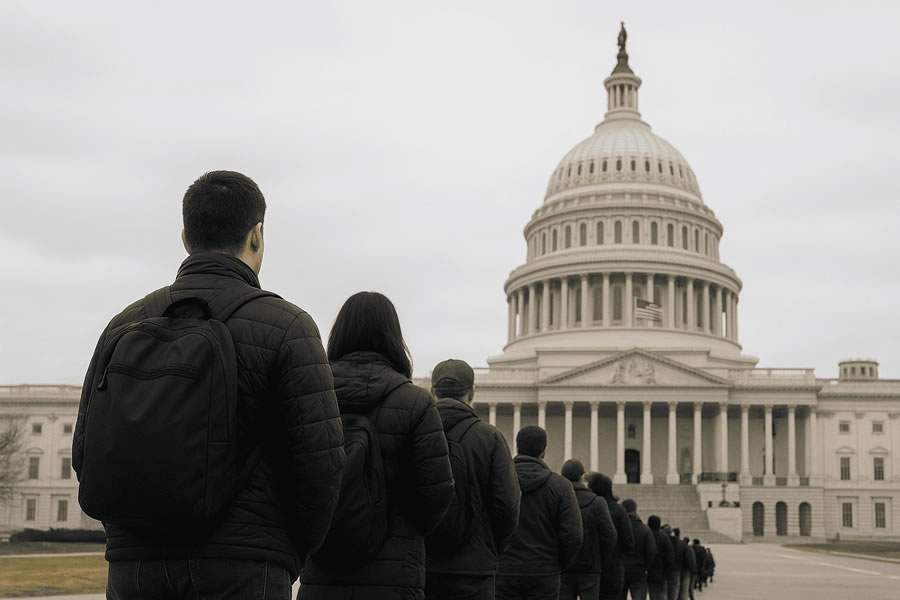 FILA EM FRENTE AO CAPITOLIO - IMAGEM IA