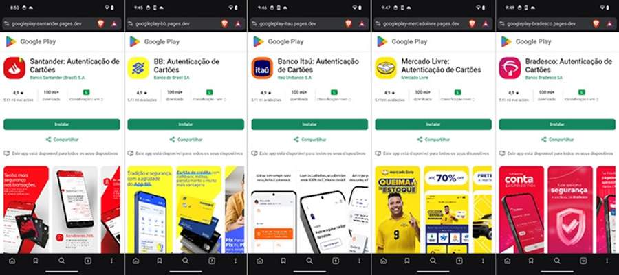 Distribuição de aplicativos falsos por meio de sites que imitam o Google Play