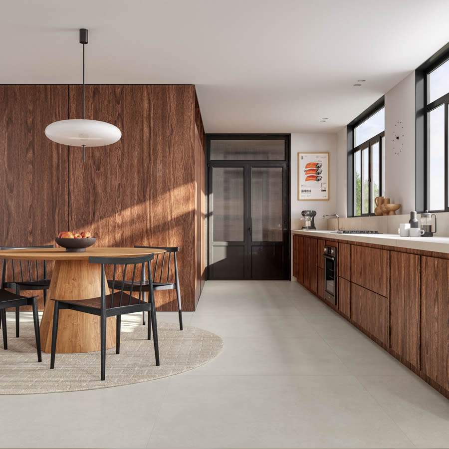 A S&eacute;rie Urbano, lan&ccedil;amento da Incepa, tem Superformato 120 x 120 cm e acabamento acetinado perfeito para &aacute;reas internas. Ela revela a textura do cimento em nuances neutras, uniformes e com pouca varia&ccedil;&atilde;o de desenho entre as placas | Imagem: Divulga&ccedil;&atilde;o Incepa