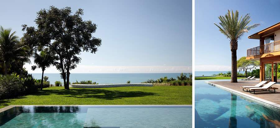  O jardim foi pensado para preservar o protagonismo do litoral, criando uma leitura leve e contemplativa. Paisagismo do escrit&oacute;rio Depieri Paisagismo, arquitetura de DB Arquitetos e fotos de MCA Est&uacute;dio
