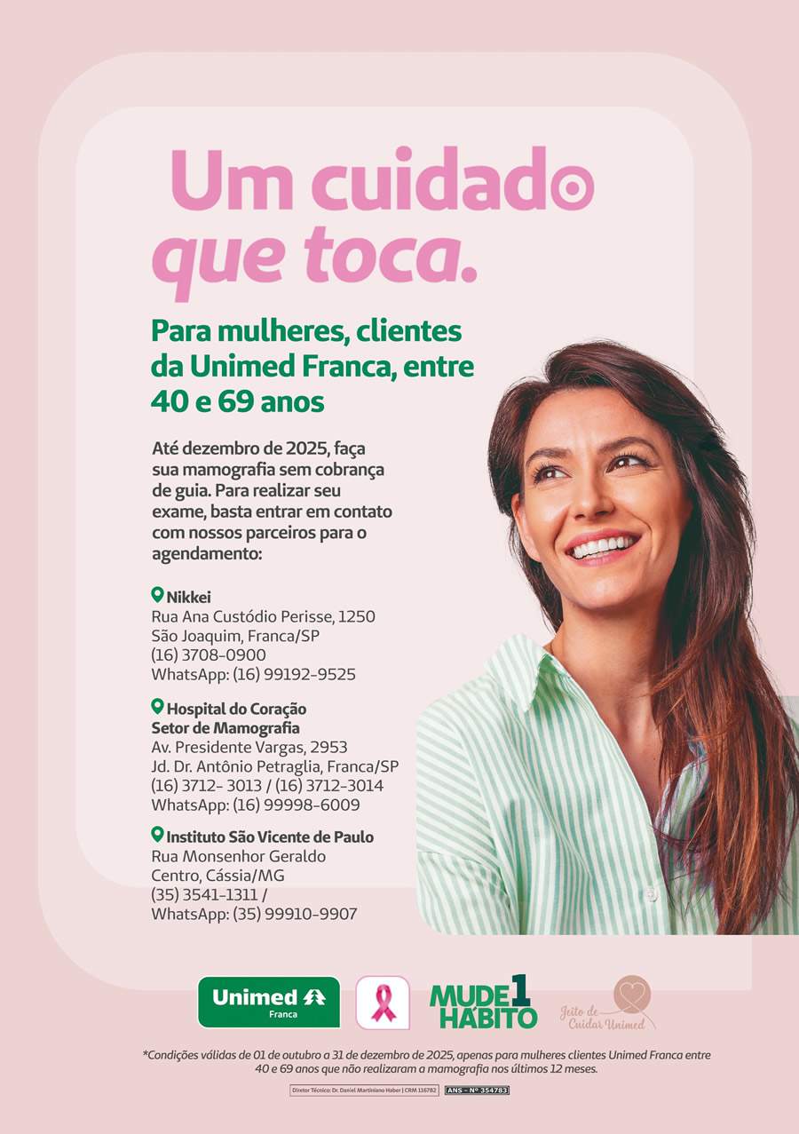 No Outubro Rosa, campanha de mamografia gratuita reforça prevenção do câncer de mama em Franca e região