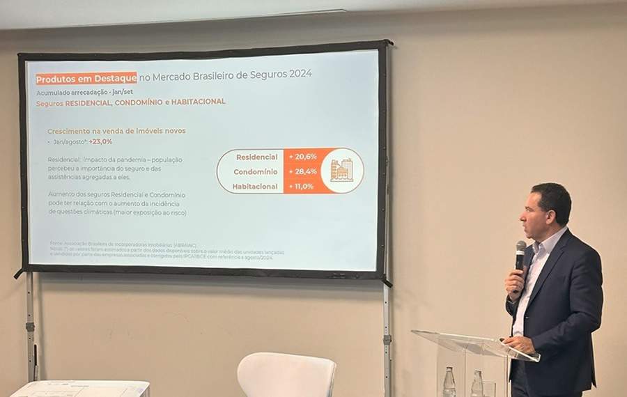 Dyogo Oliveira apresenta dados durante coletiva de imprensa em S&atilde;o Paulo (SP). Foto: Divulga&ccedil;&atilde;o/CNseg