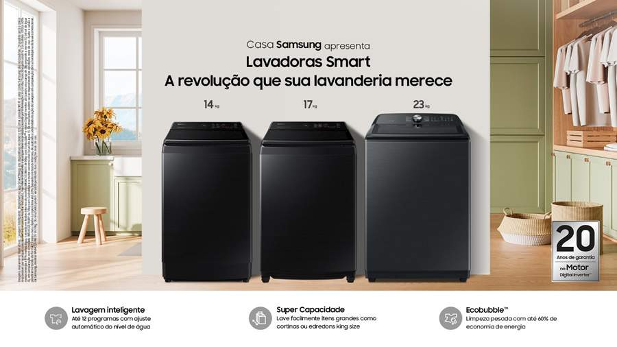 Samsung amplia portf&oacute;lio de lavadoras com tr&ecirc;s novos modelos de abertura superior no Brasil