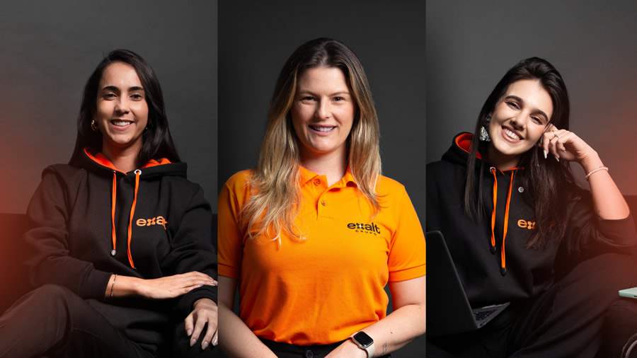  &nbsp;  Legenda da imagem: da esquerda para a direita, Pamela Teodoro, gerente administrativa, Jessica Becker, superintendente comercial, e Marina Belotto, gerente de marketing