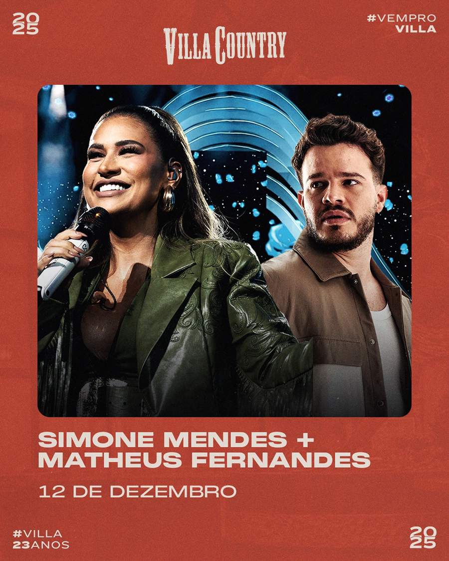 Simone Mendes e Matheus Fernandes se apresentam no Villa Country - Arte Divulgação