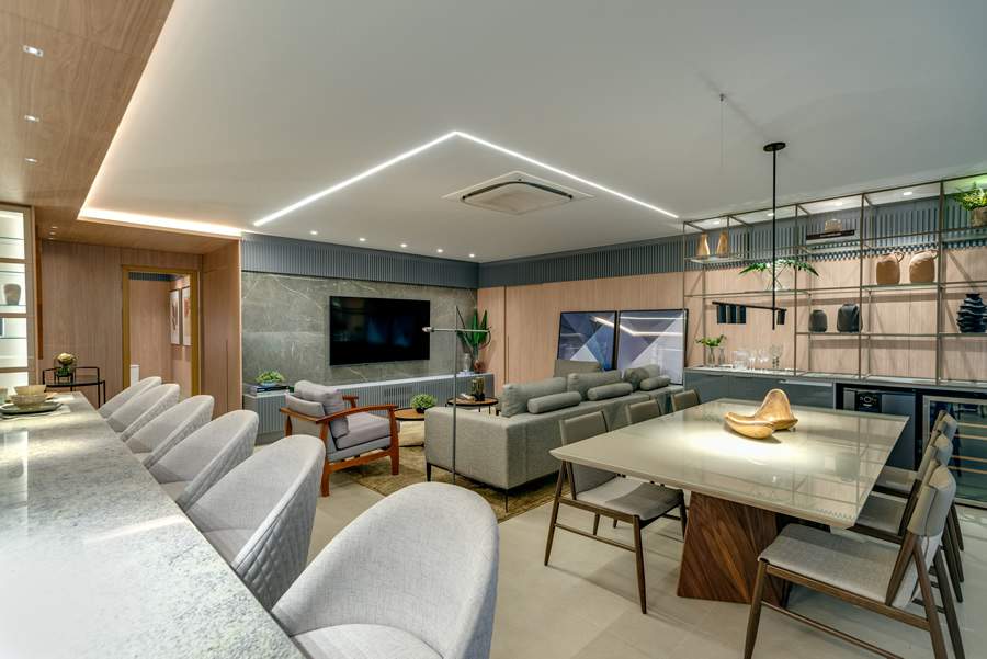  Living integrado no Parque Noronha une varanda, sala e cozinha - Divulga&ccedil;&atilde;o