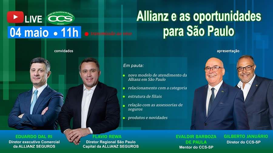 CCS-SP promoverá live com a ALLIANZ para falar sobre oportunidades para os corretores